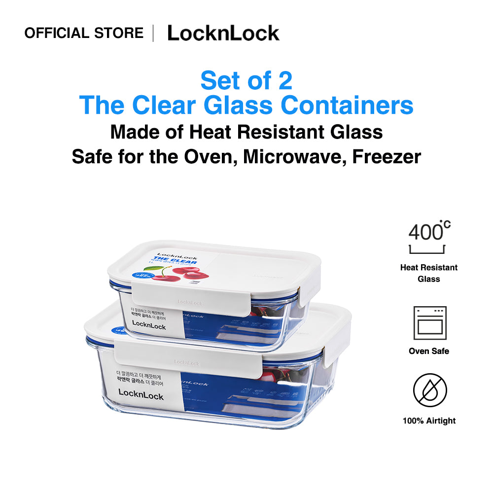 LocknLock Set of 2 The Clear Glass (Rectangle) Airtight Oven Glass Con