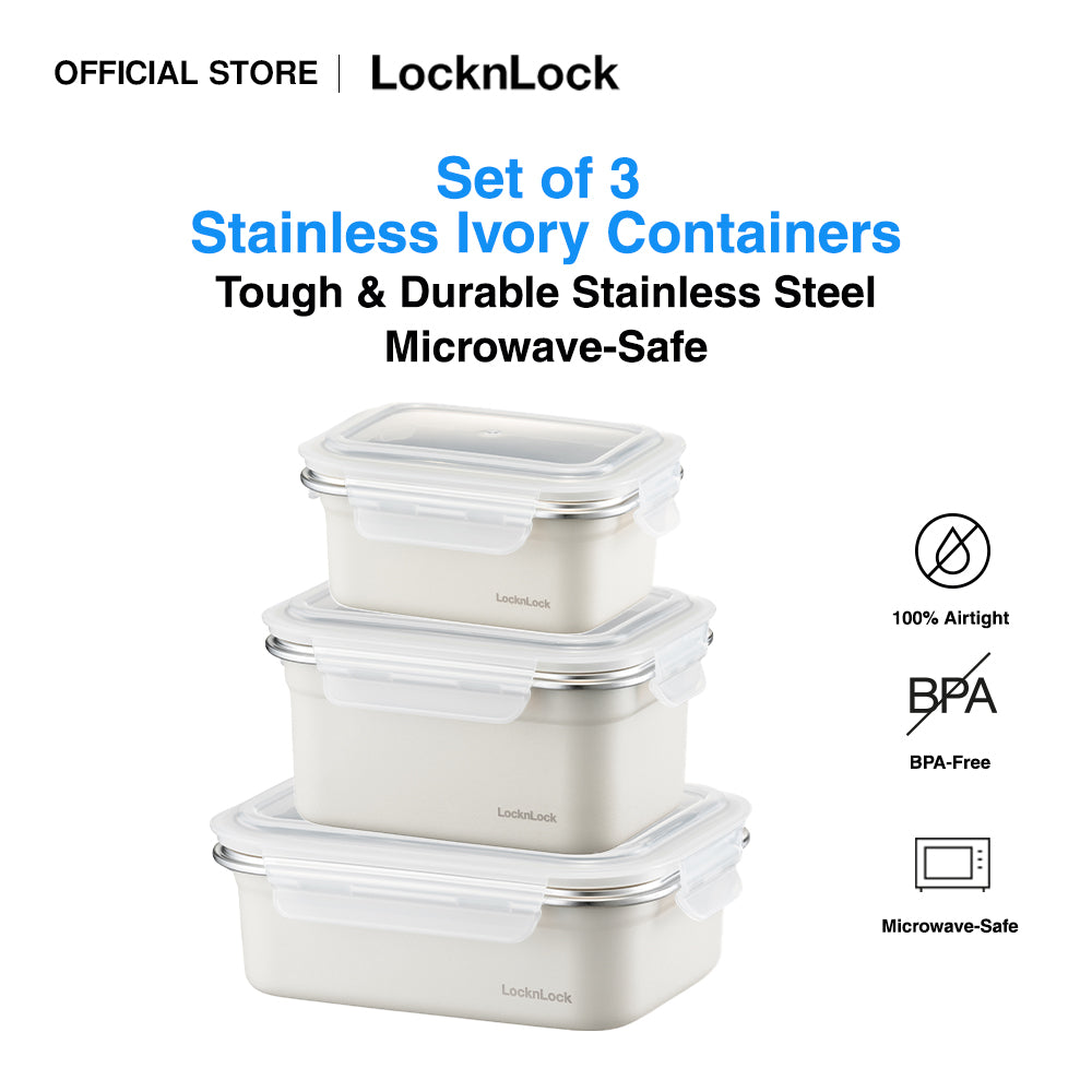 Set of 3 Stainless Ivory Container