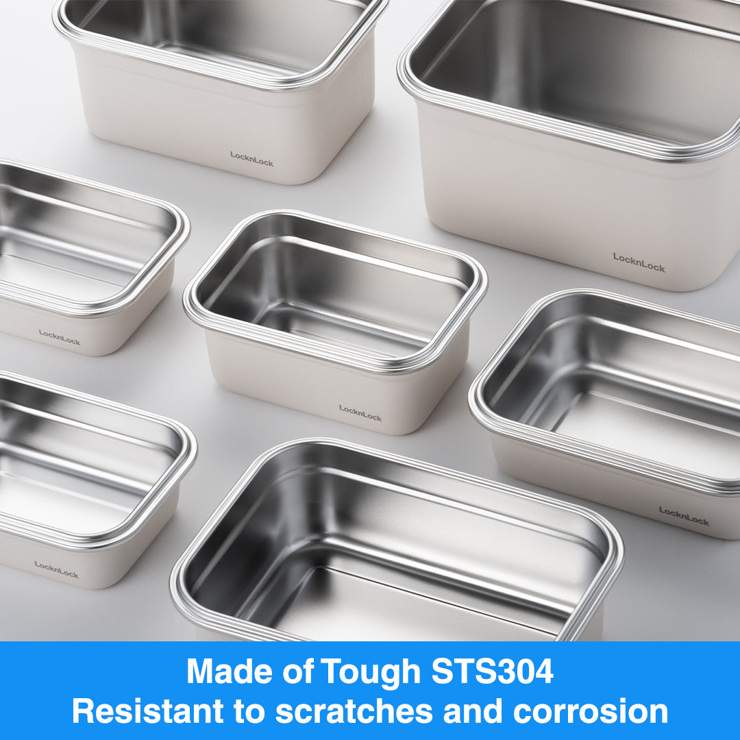 Set of 8 Stainless Ivory Microwave-Safe Container