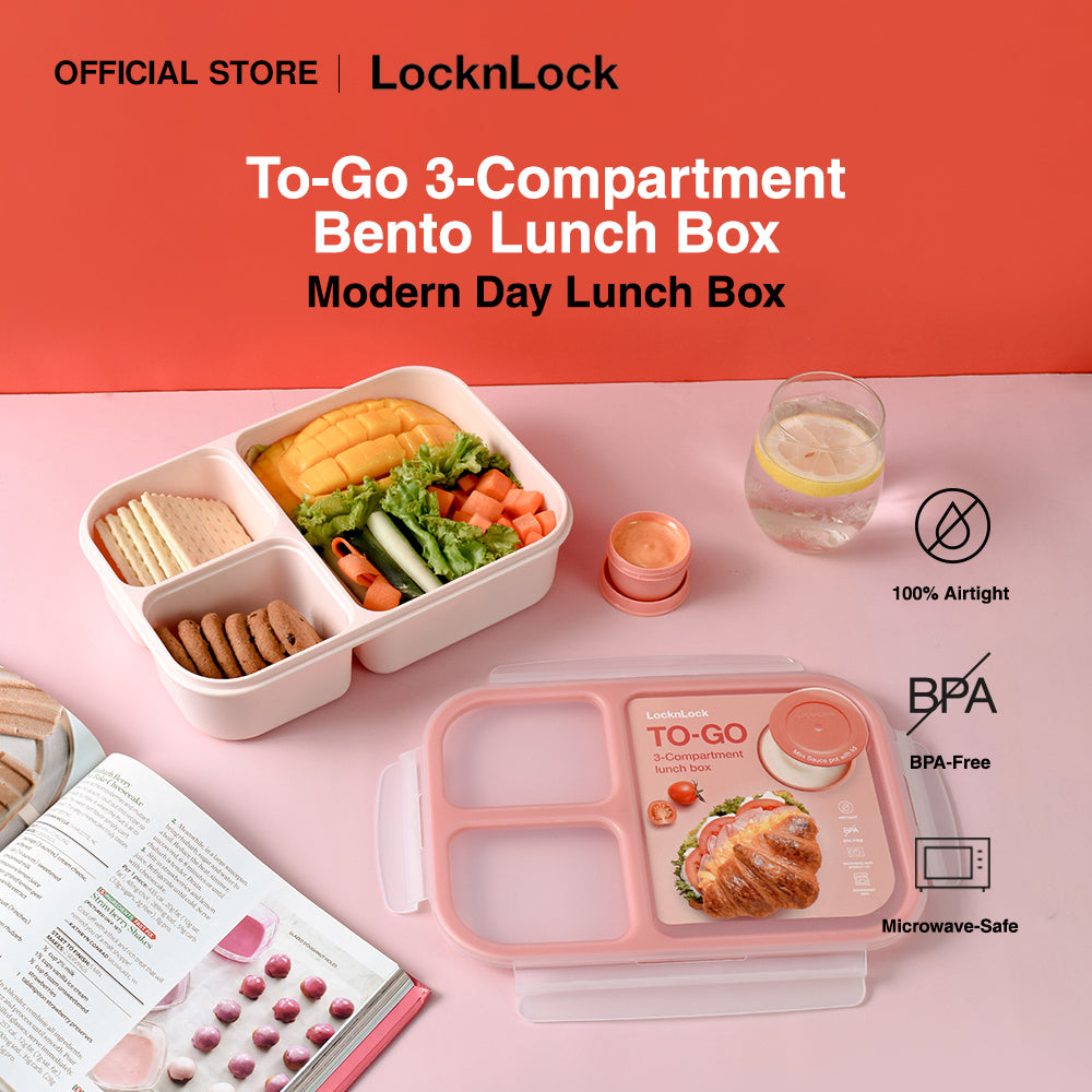 LocknLock To-Go Lunch Box with Dividers and Sauce Container | Bento Box for Kids and Adults