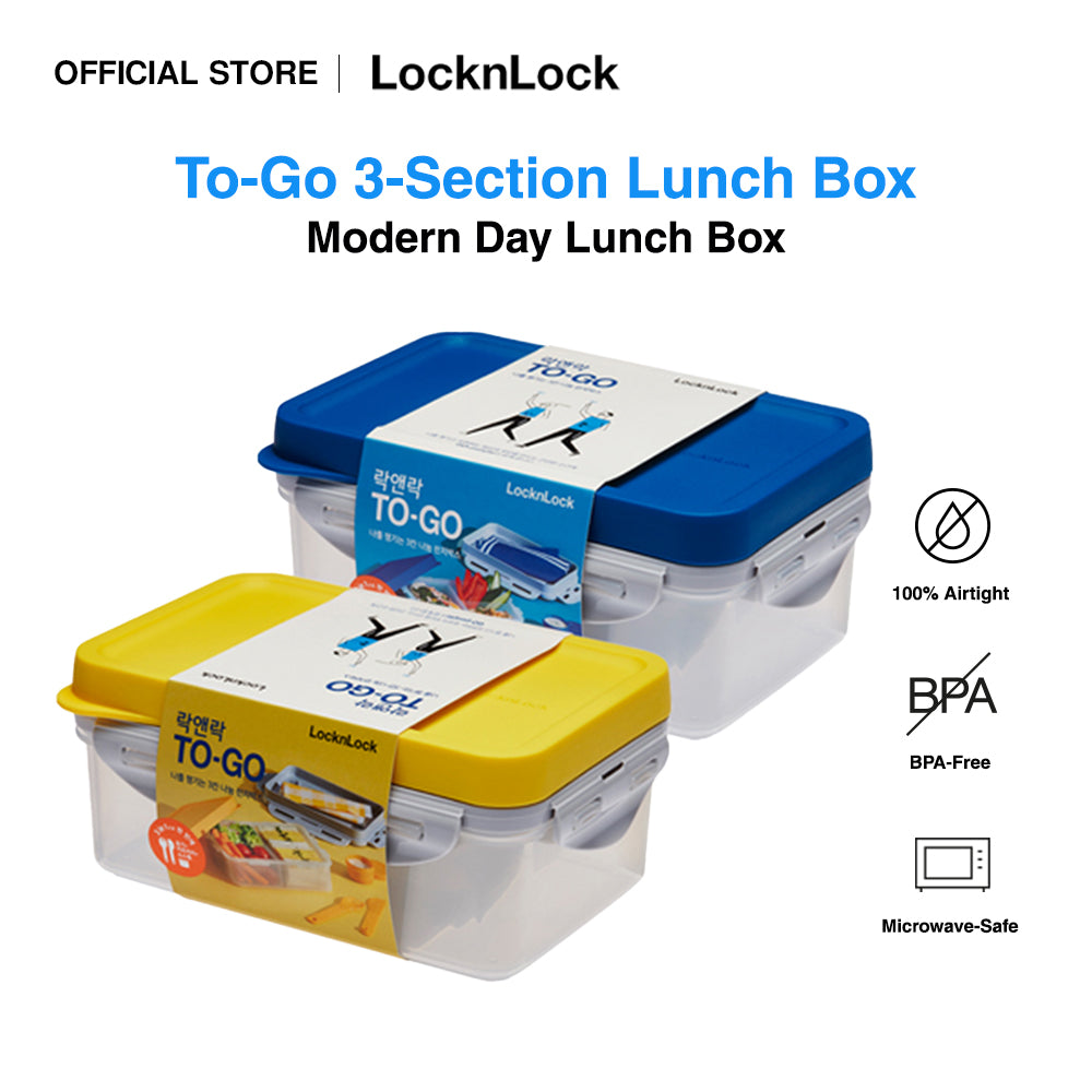 LocknLock To-Go 3-Section Modern Airtight Lunch Box 1L