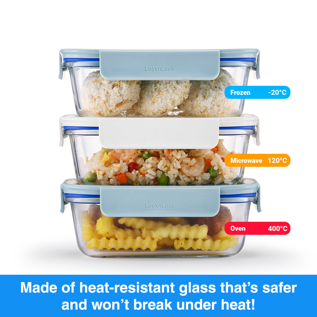 LocknLock Set of 6 The Clear Glass (Square) Airtight Oven Glass Containers