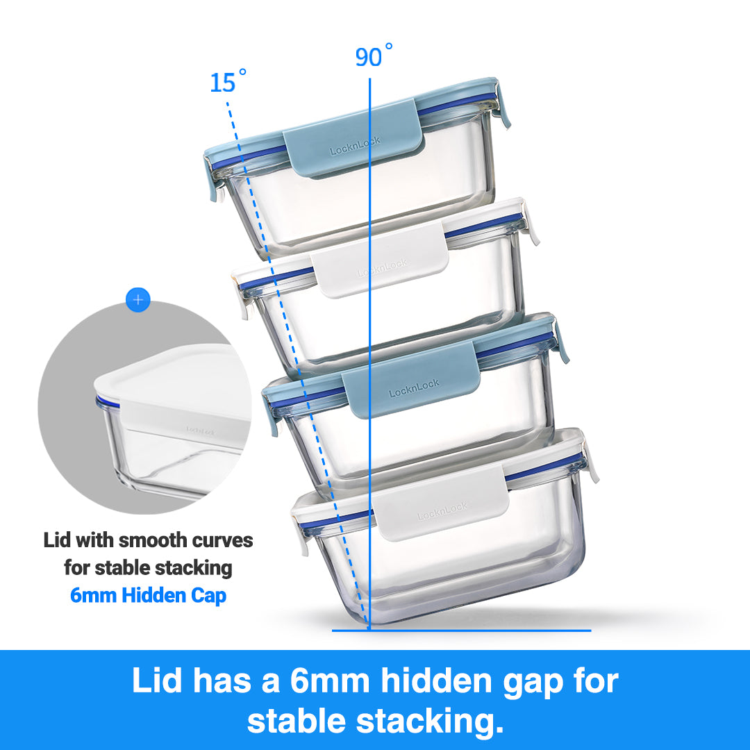 LocknLock Set of 6 The Clear Glass (Square) Airtight Oven Glass Containers