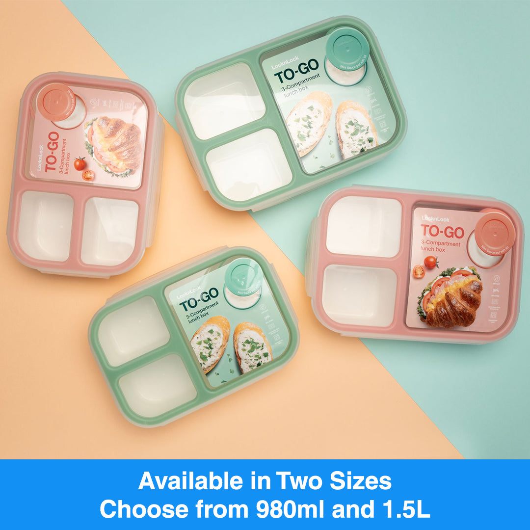 LocknLock To-Go Lunch Box with Dividers and Sauce Container | Bento Bo