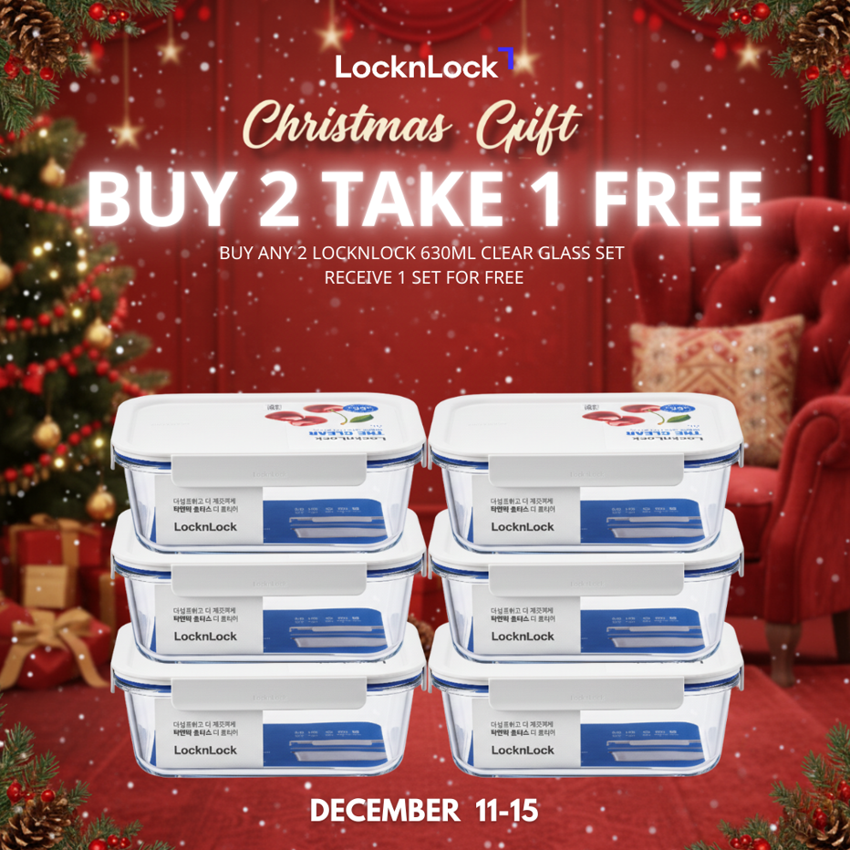 LocknLock Set of 2 The Clear Glass 630ml (Rectangle) Airtight, Oven-Safe Glass BUY 2 TAKE 1 FREE