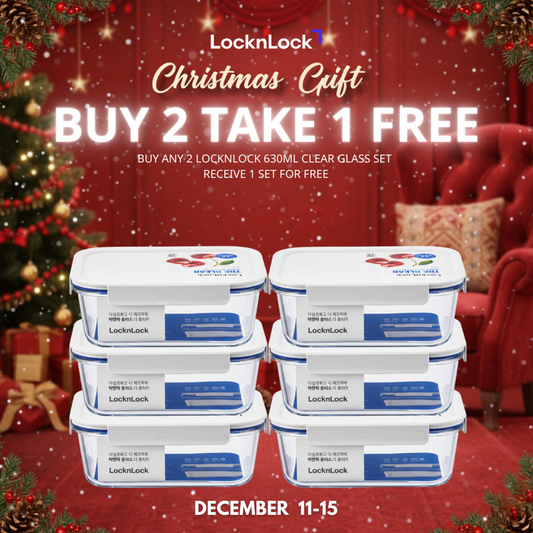 LocknLock Set of 2 The Clear Glass 630ml (Rectangle) Airtight, Oven-Safe Glass BUY 2 TAKE 1