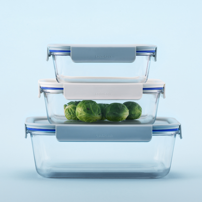 LocknLock The Clear Glass with Divider 600ml | Airtight, Oven-Safe Glass Containers