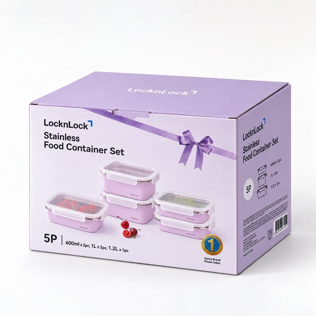 LocknLock Stainless Cozy Lavender 5-Piece Set – Holiday Edition