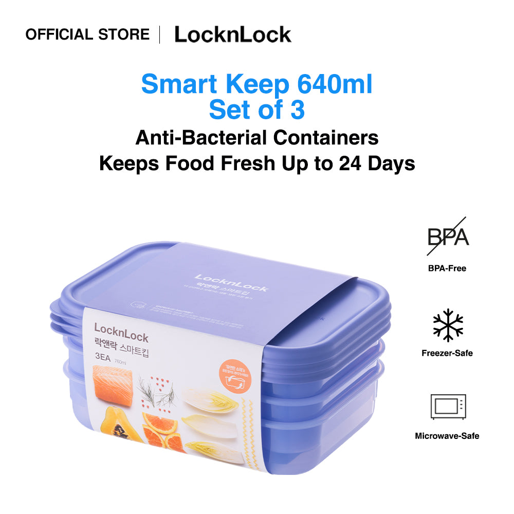 Set of 3 Smart Keep 760ml | Anti-Bacterial Food Container HLE5300S3