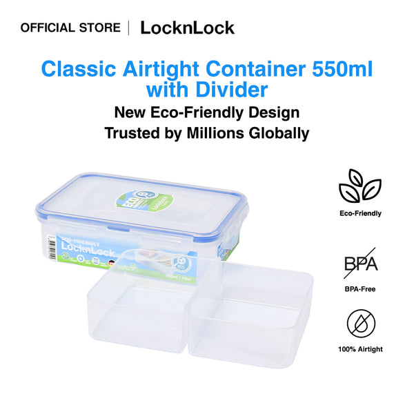 LocknLock Eco-Friendly Classic Airtight Rectangular Food Container with Divider 550ml HPL815C | Lunch Box, Bento Box