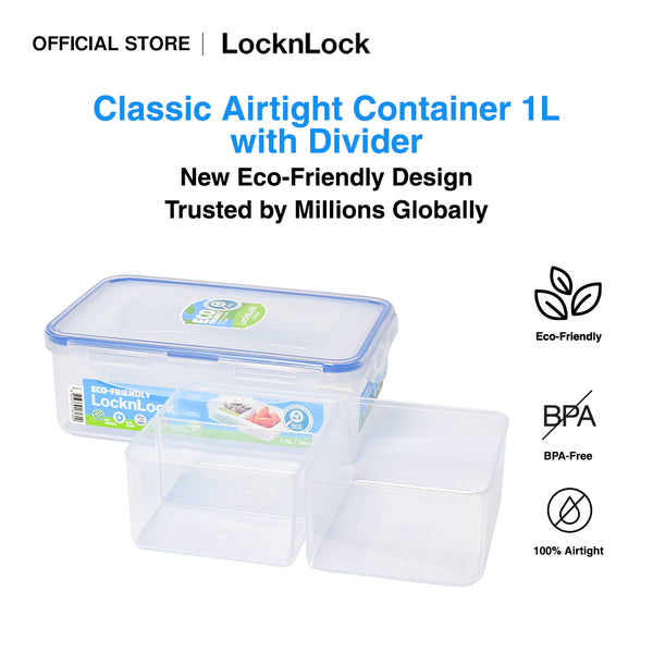 LocknLock Eco-Friendly Classic Airtight Rectangular Food Container with Divider 1L HPL817C-A | Lunch Box, Bento Box