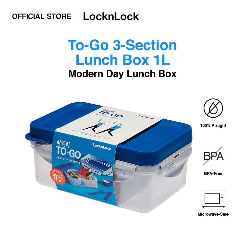LocknLock To-Go 3-Section Modern Airtight Lunch Box 1L