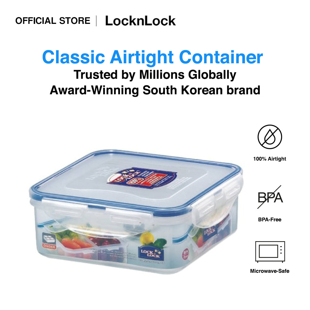 LocknLock Classic Airtight Square Food Container 870ML with Divider HPL823C