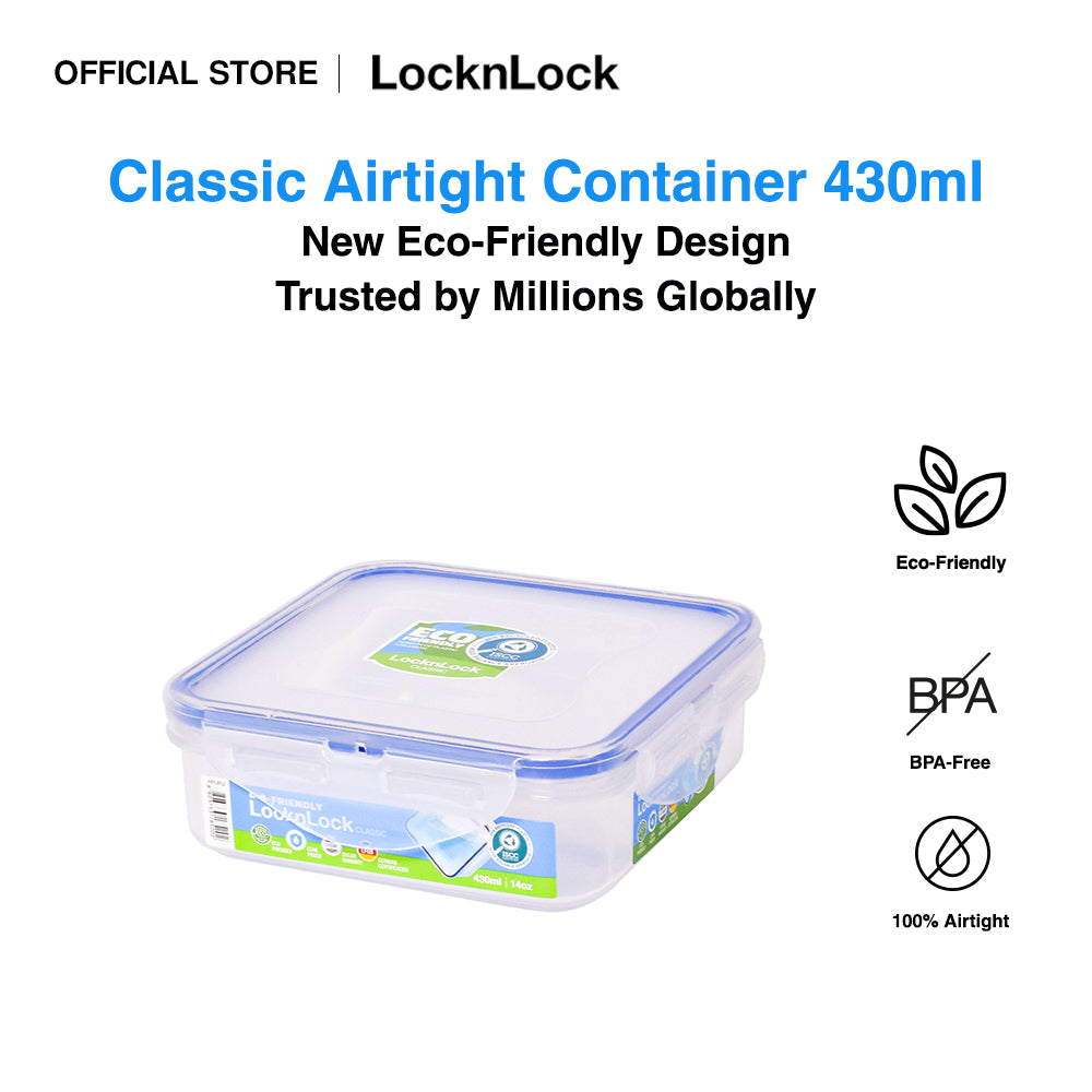 LocknLock Eco-Friendly Classic Airtight Square Food Container 430ml HPL852