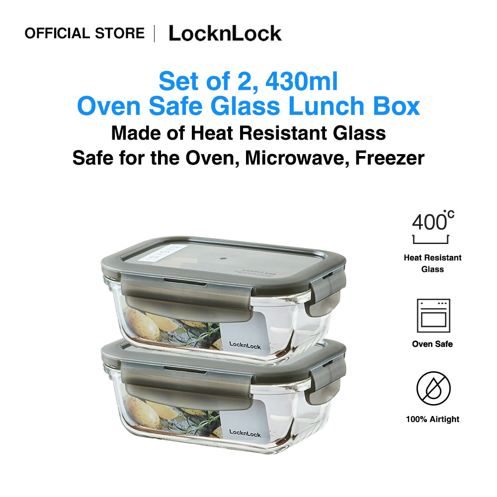 LocknLock Set of 2 430ml Oven Glass Airtight Lunch Box