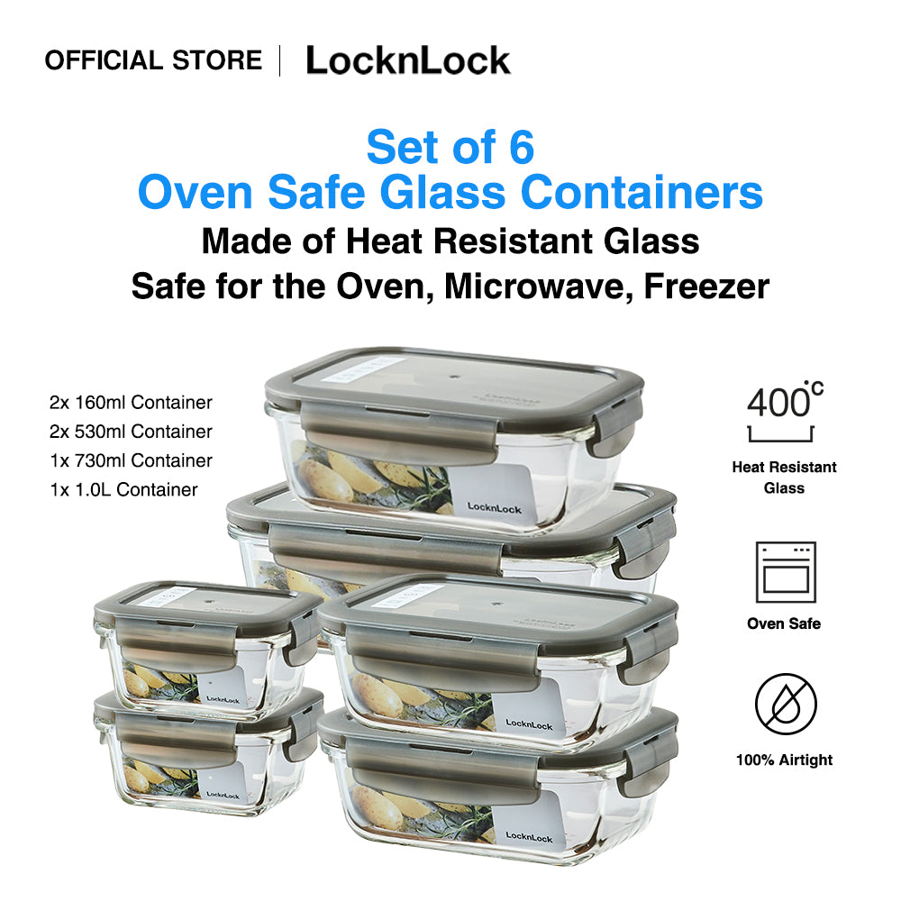 LocknLock Set of 6 Oven Glass Airtight Food Container