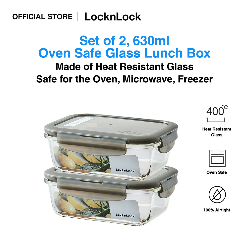 LocknLock Set of 2 630ml Oven Glass Airtight Lunch Box