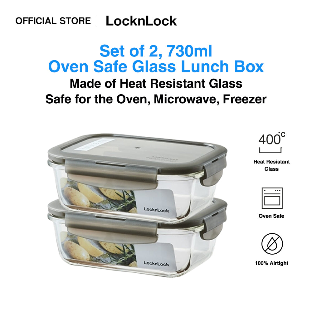 LocknLock Set of 2 730ml Oven Glass Airtight Lunch Box