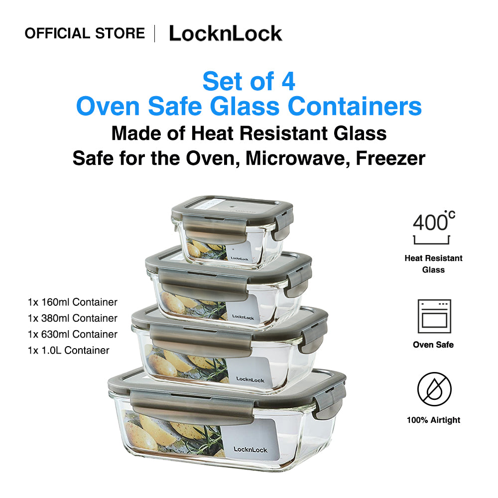 LocknLock Set of 4 Oven Glass Airtight Food Container