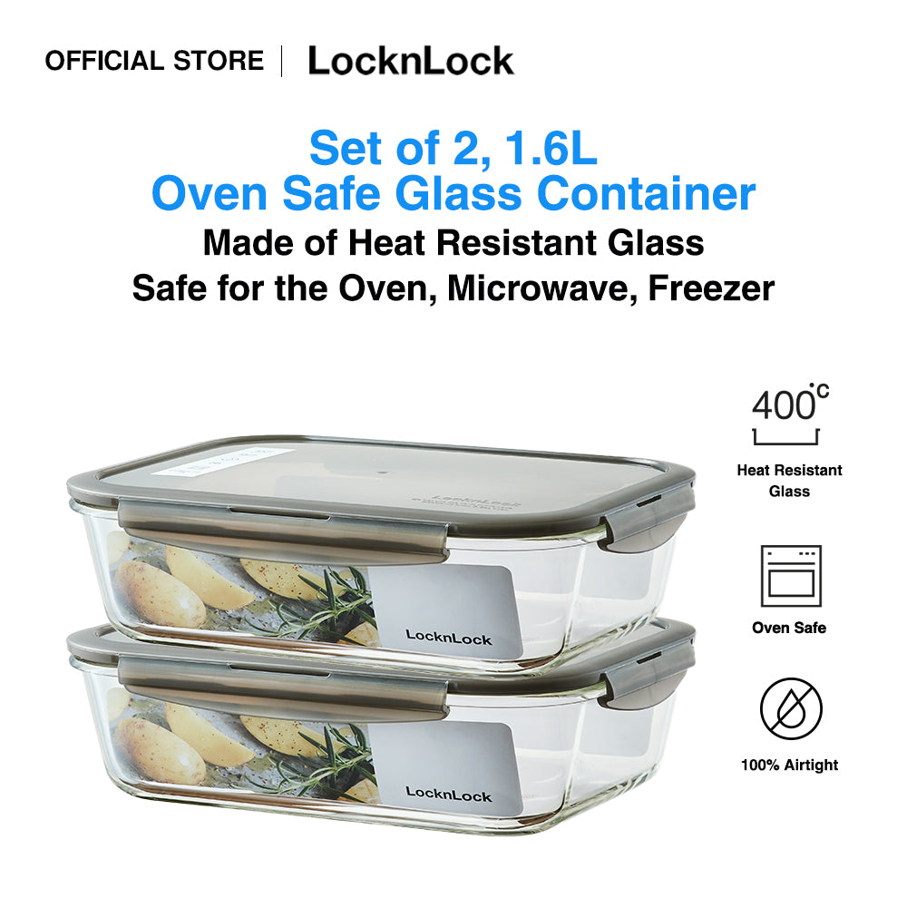 LocknLock Set of 2 1600ml Oven Glass Airtight Food Container
