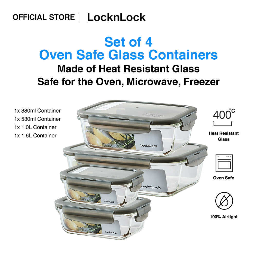 LocknLock Set of 4 Oven Glass Airtight Food Container