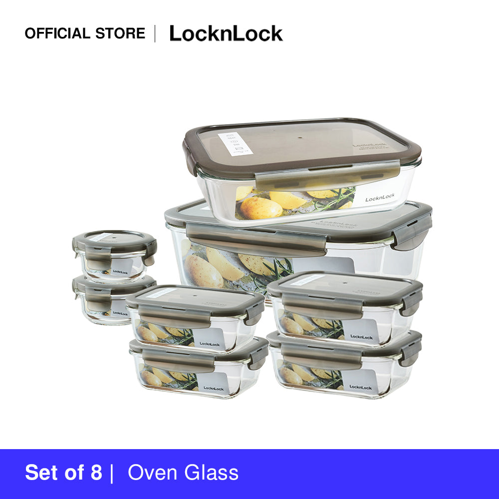 LocknLock Set of 8 Oven Glass Rectangular Airtight Food Container