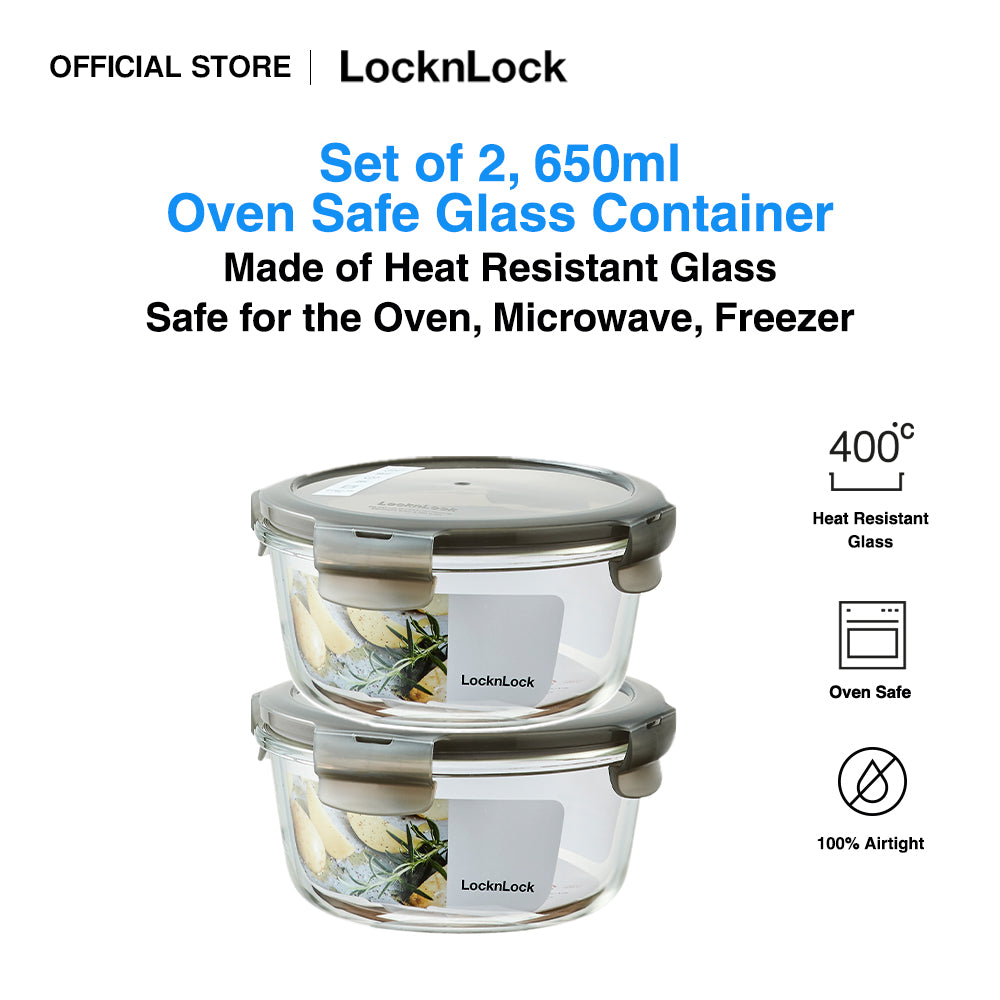 LocknLock Set of 2 650ml Oven Glass Airtight Lunch Box