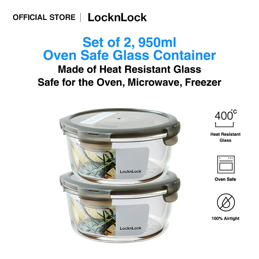 LocknLock Set of 2 950ml Oven Glass Airtight Lunch Box