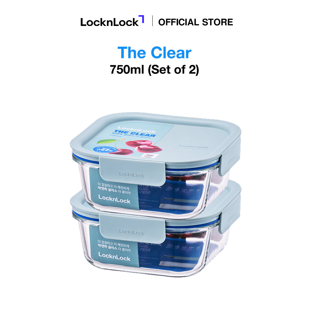 LocknLock Set of 2 The Clear Glass 750ml (Square) Airtight, Oven-Safe Glass