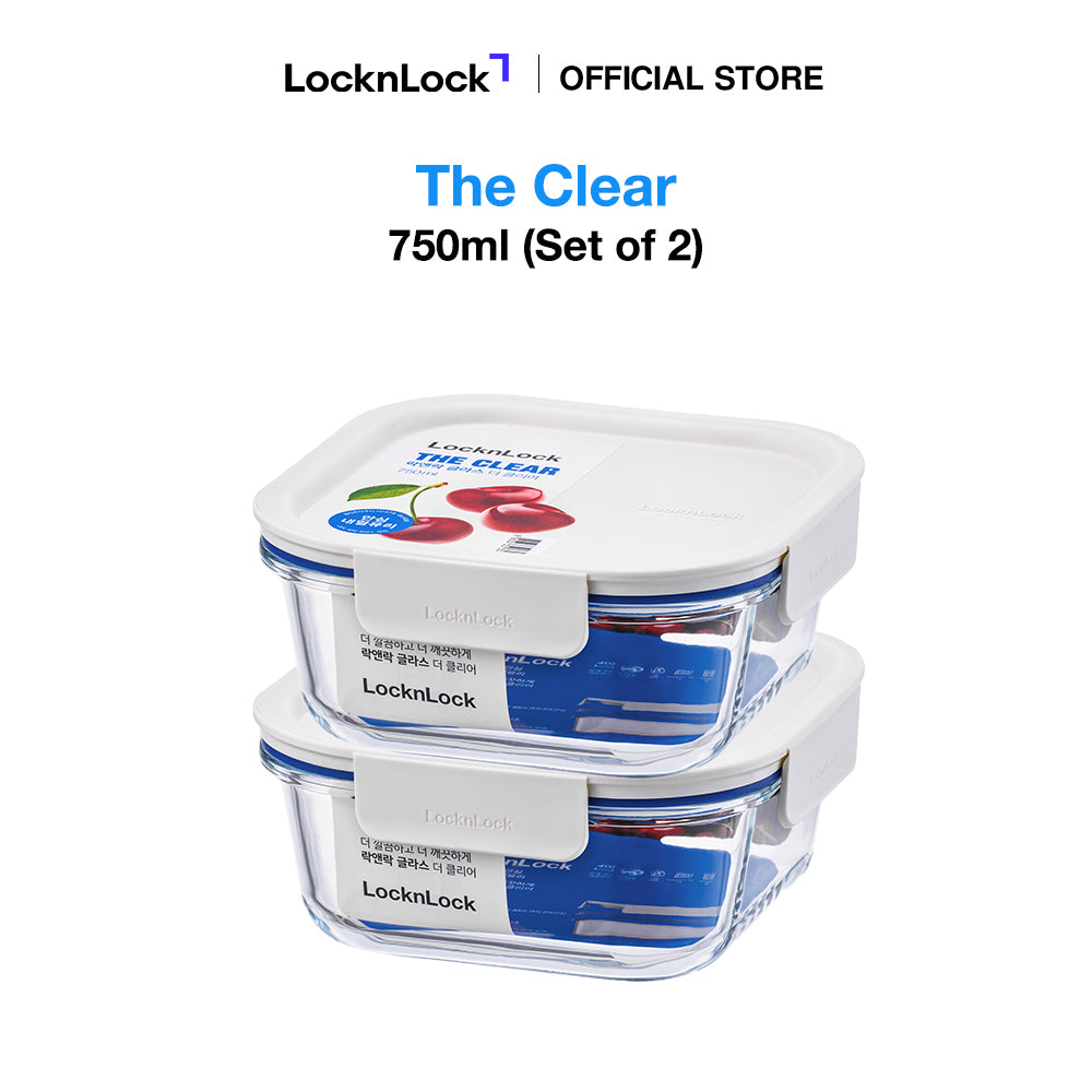 LocknLock Set of 2 The Clear Glass 750ml (Square) Airtight, Oven-Safe Glass
