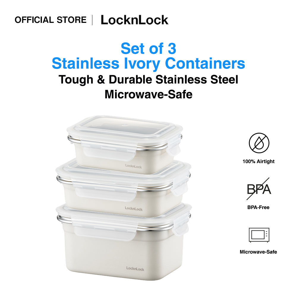 LocknLock Set of 3 Stainless Ivory Container