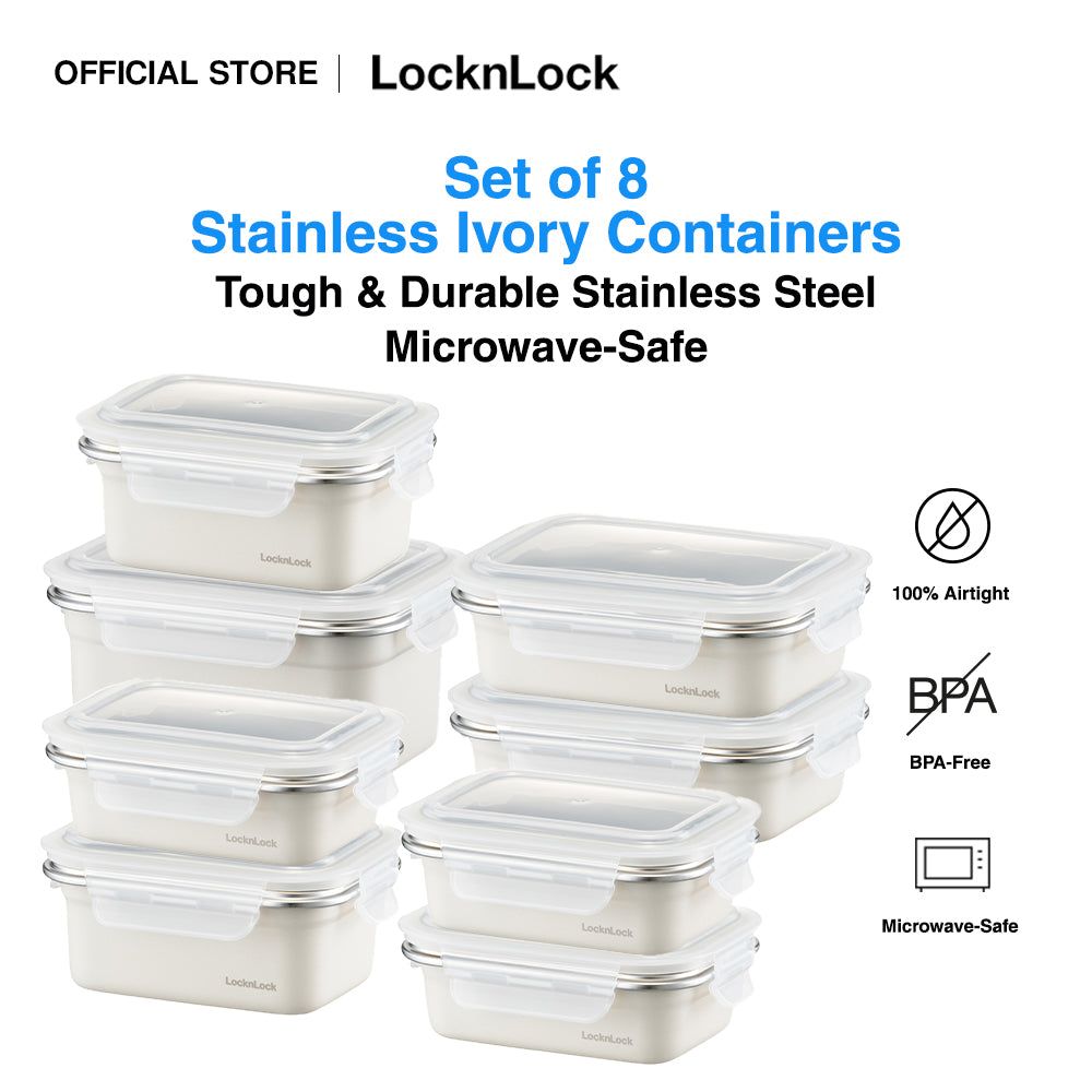 LocknLock Set of 8 Stainless Ivory Container