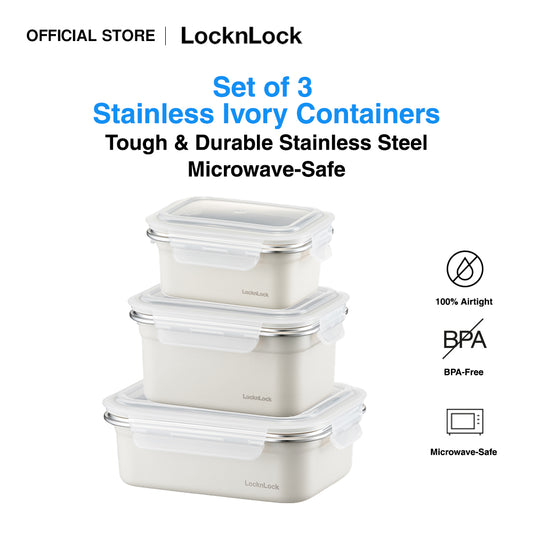 Set of 3 Stainless Ivory Container