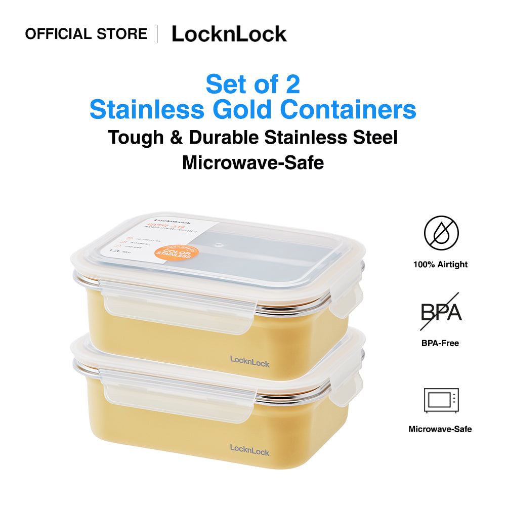 Set of 2 Stainless Gold Container 1.2L