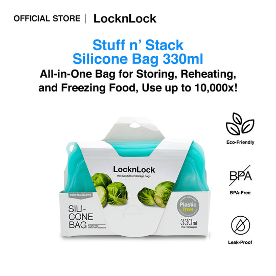 LocknLock Stuff n' Stack Silicone Food Bags | Food Grade, Reusable, Microwave-safe, Dishwasher-Safe, Eco-Friendly 330ml