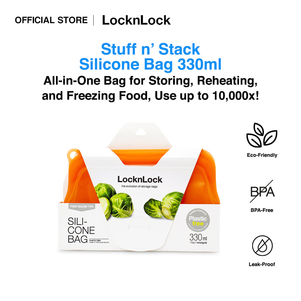 LocknLock Stuff n' Stack Silicone Food Bags | Food Grade, Reusable, Microwave-safe, Dishwasher-Safe, Eco-Friendly 330ml