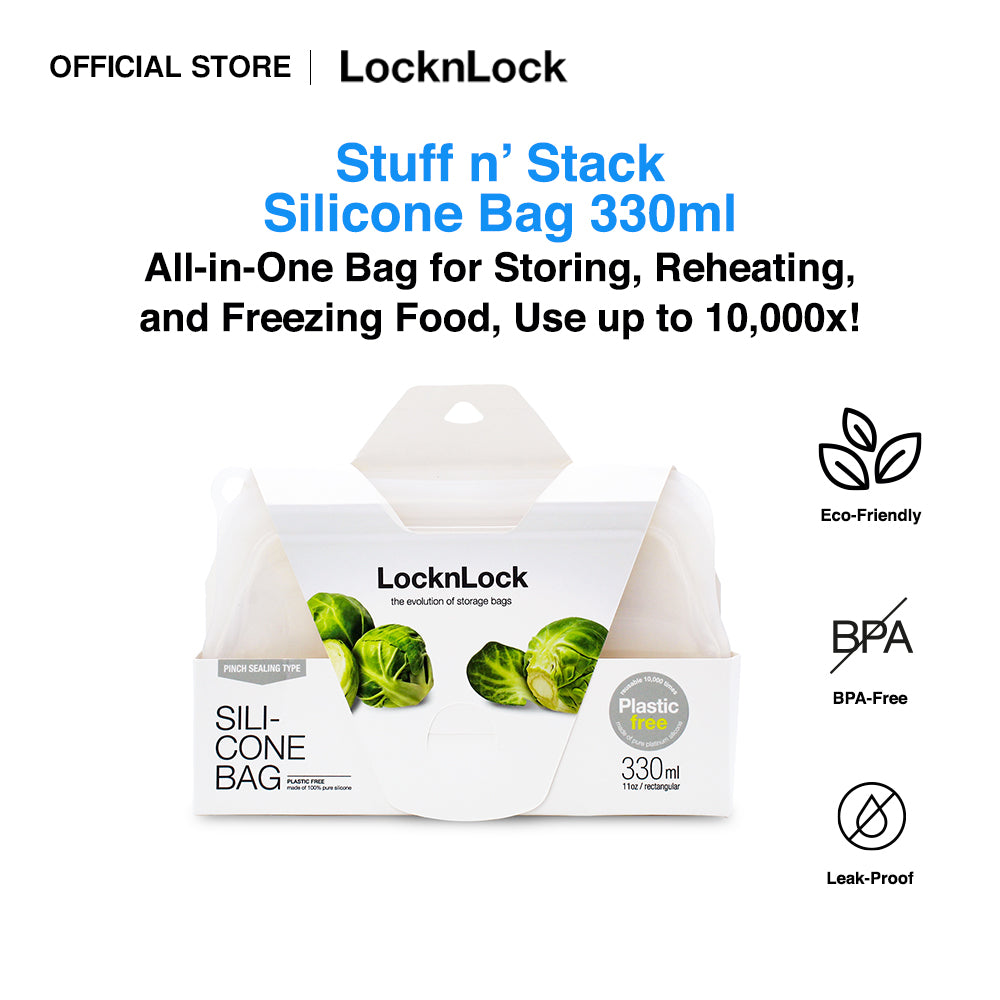 LocknLock Stuff n' Stack Silicone Food Bags | Food Grade, Reusable, Microwave-safe, Dishwasher-Safe, Eco-Friendly 330ml