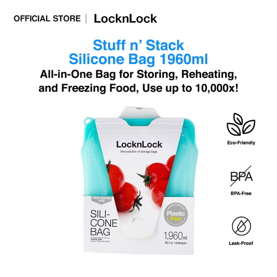 LocknLock Stuff n' Stack Silicone Food Bags | Food Grade, Reusable, Microwave-safe, Dishwasher-Safe, Eco-Friendly 1960 ml