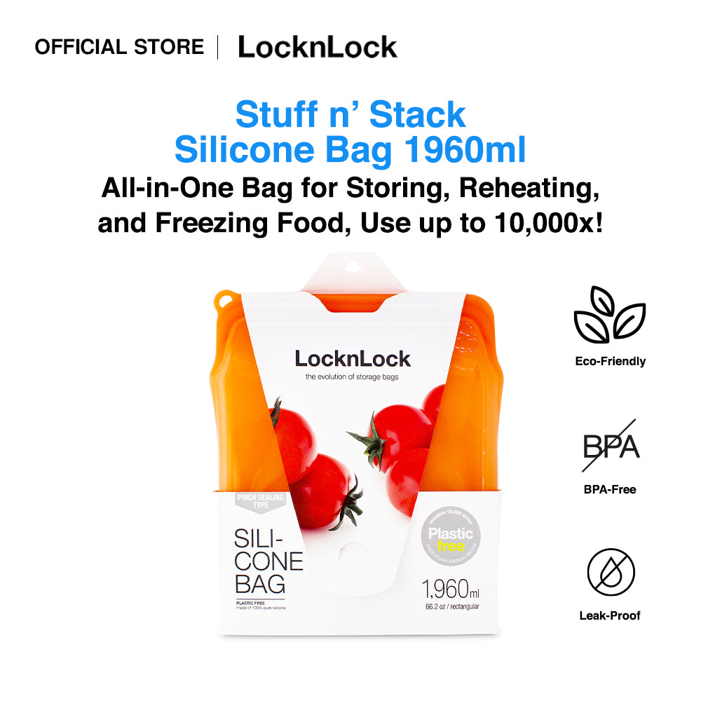 LocknLock Stuff n' Stack Silicone Food Bags | Food Grade, Reusable, Microwave-safe, Dishwasher-Safe, Eco-Friendly 1960 ml