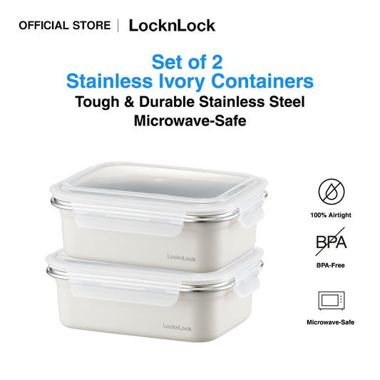 Set of 2 Stainless Ivory Container