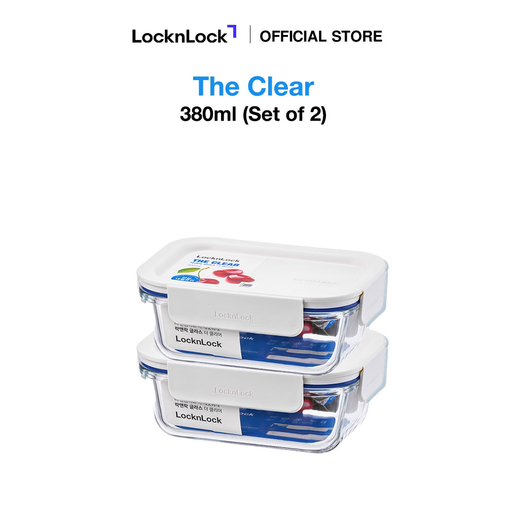 LocknLock Set of 2 The Clear Glass 380ml (Rectangle) Airtight, Oven-Safe Glass