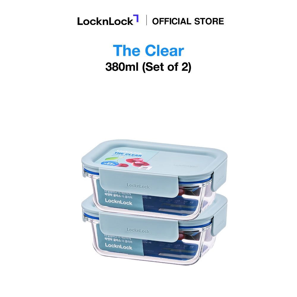 LocknLock Set of 2 The Clear Glass 380ml (Rectangle) Airtight, Oven-Safe Glass