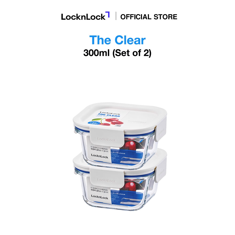 LocknLock Set of 2 The Clear Glass 300ml (Square) Airtight, Oven-Safe Glass