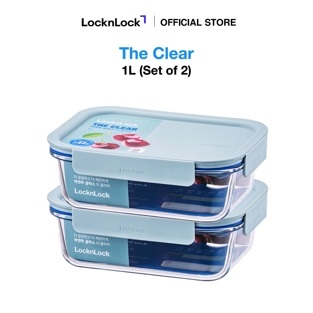 LocknLock Set of 2 The Clear Glass 1L (Rectangle) Airtight, Oven-Safe Glass