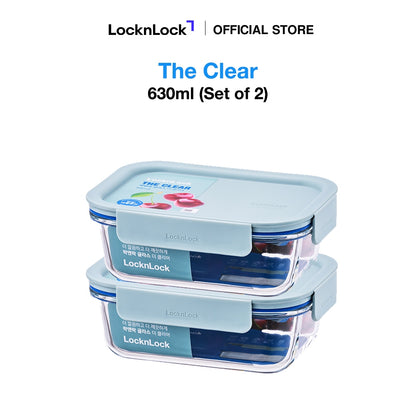 LocknLock Set of 2 The Clear Glass 630ml (Rectangle) Airtight, Oven-Safe Glass