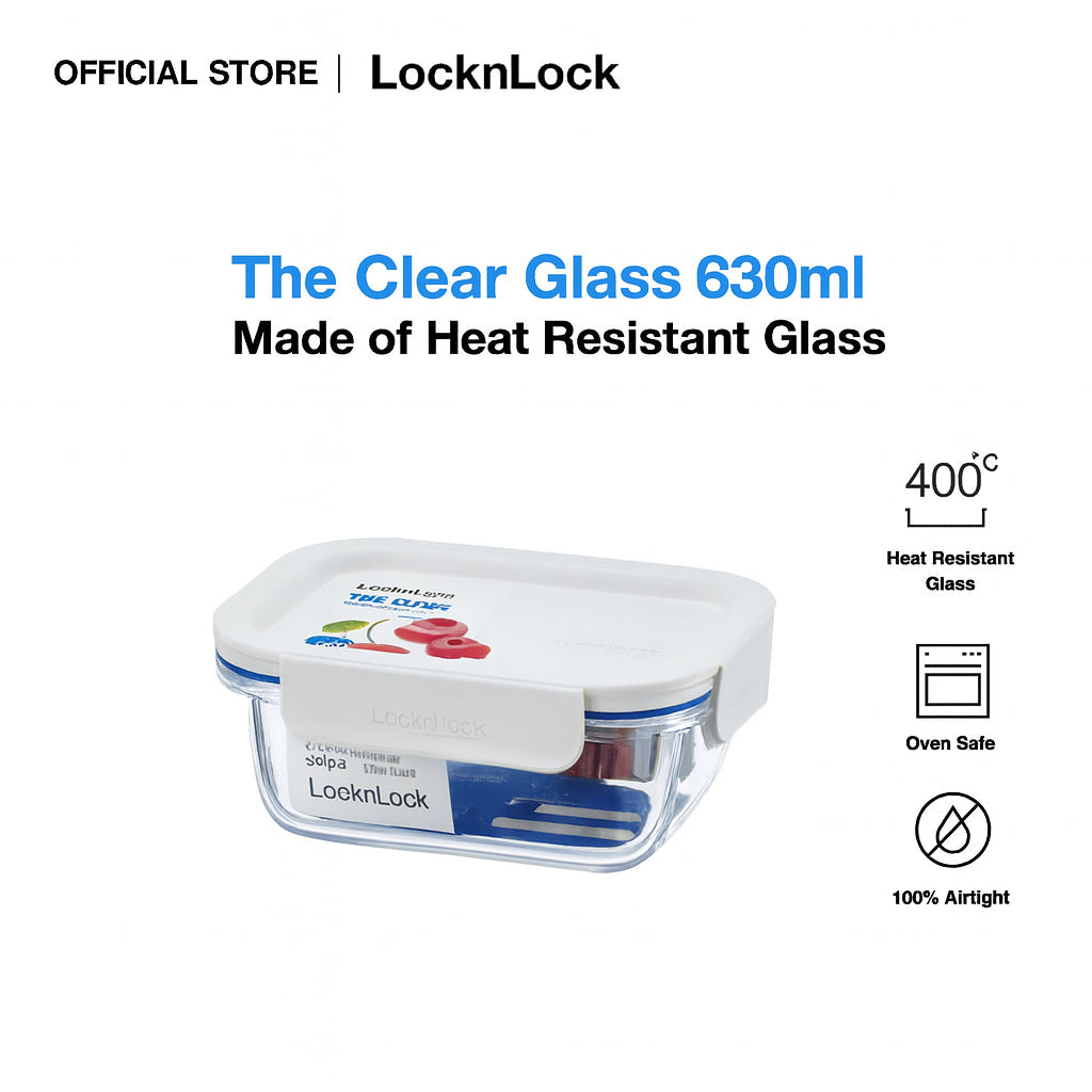 LocknLock The Clear Glass 630ml (Rectangle) Airtight, Oven-Safe Glass