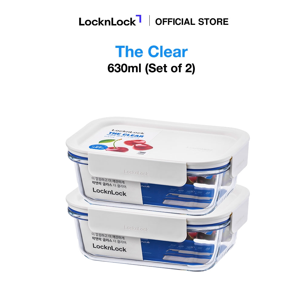 LocknLock Set of 2 The Clear Glass 630ml (Rectangle) Airtight, Oven-Safe Glass