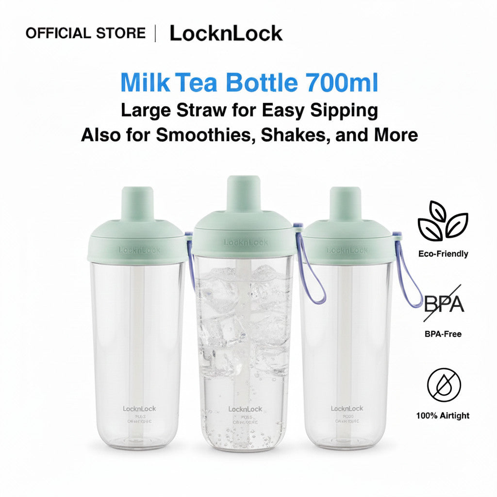 LocknLock Milk Tea Bottle 700ml | With Extra Large Straw for Milk Tea, Smoothies BUY 2 TAKE 1 FREE