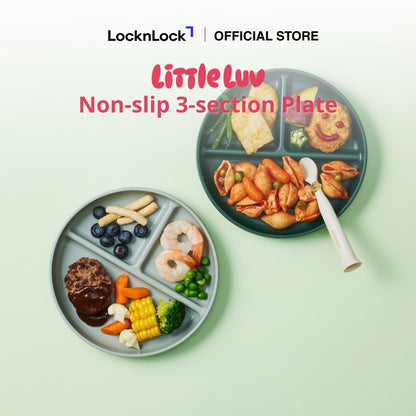 Little Luv Non-slip 3-section Plate 2-Piece Set Green