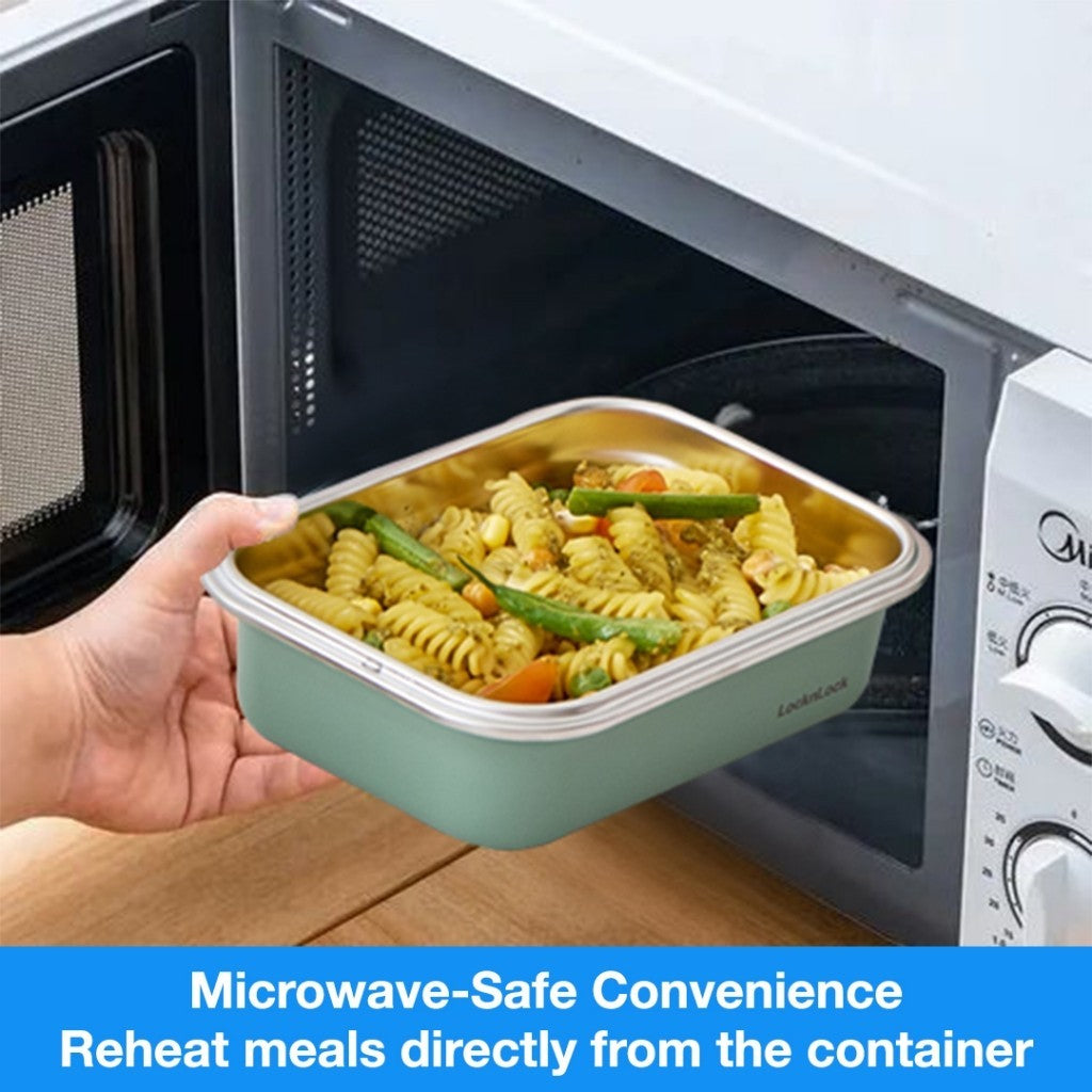 LocknLock Stainless Cozy Sage Green | Microwave-Safe Stainless Steel Food Container Bundle